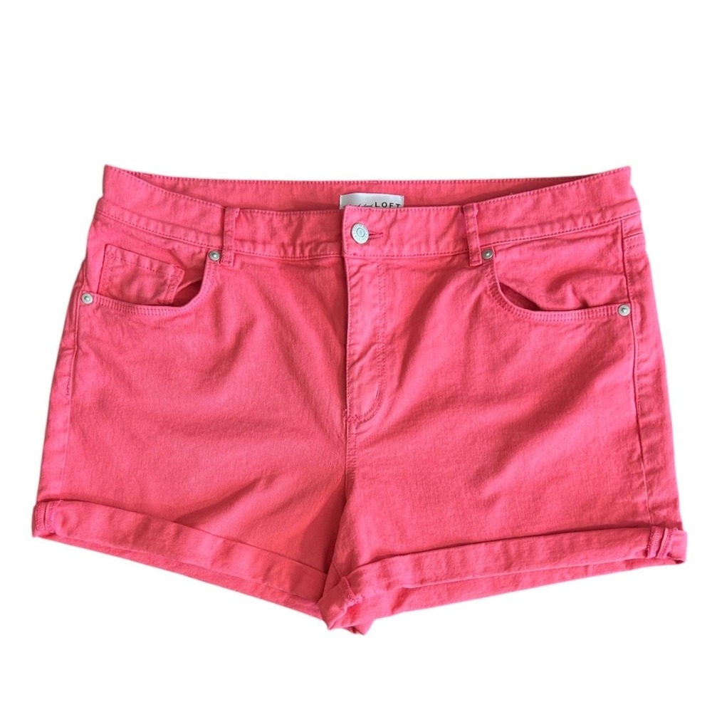 LOFT The Roll Short Womens‎ 14 Pink Denim Shorts High Rise Cuffed Casual Summer